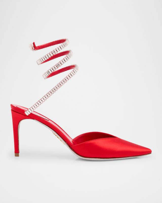 Snake Spiral-Wrap Strass Satin Pumps
